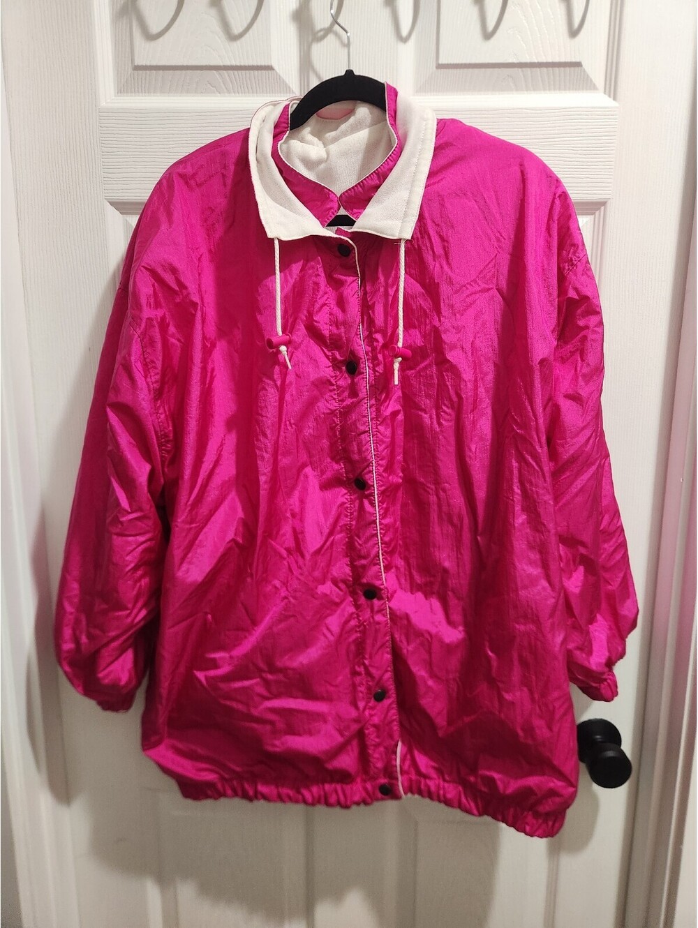 Vintage 80s/90s Pink Windbreaker Jacket with White Collar XL